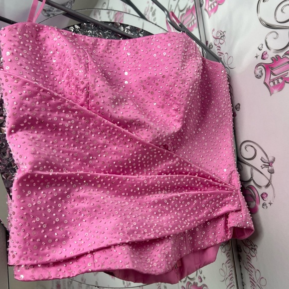 The bridal centre couture corset Pink sparkly Sequin Strapless Top - Picture 6 of 10